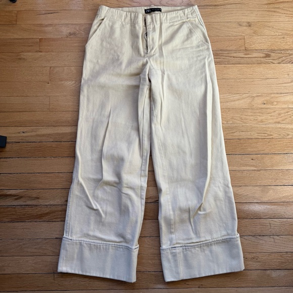 Zara Butter Yellow Cream Wide-Leg Pants - Picture 8 of 14